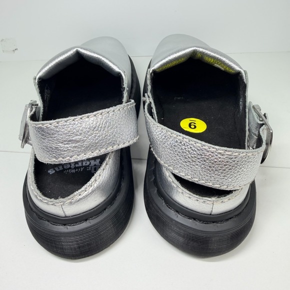 Dr. Martens Laketen Womens 9 Silver Metallic Leather Slingback Clogs Mules NEW - Picture 4 of 7